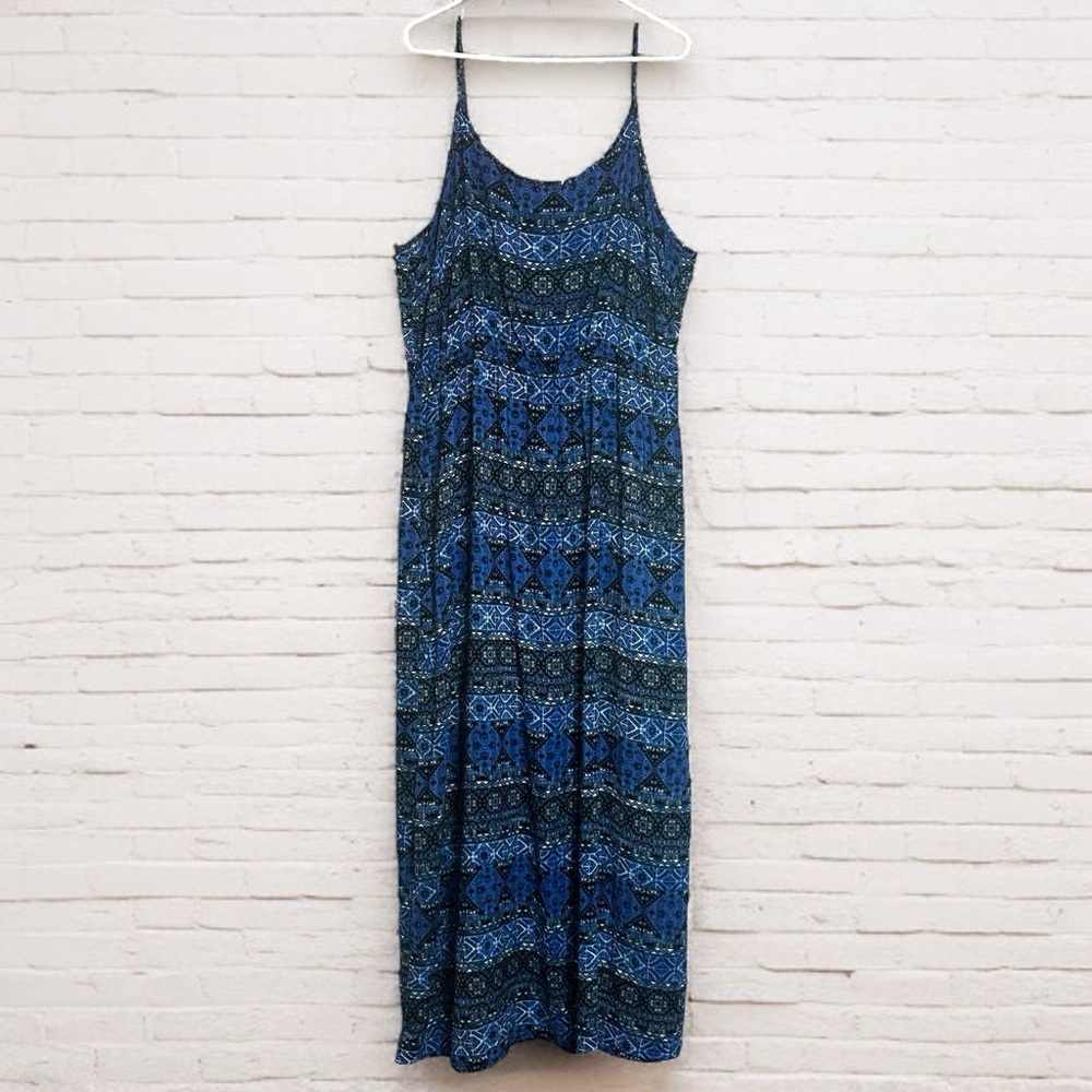 Forever 21 Bohemian Blue Spaghetti Strap Maxi Dress